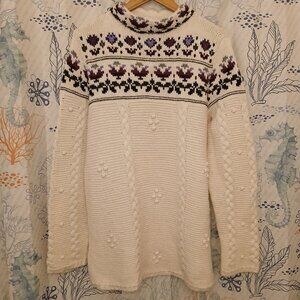 Lands’ End Women’s White Floral Pullover Sweater XL TALL